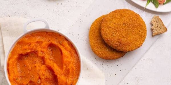 Hamburguesas de pollo con puré de calabaza