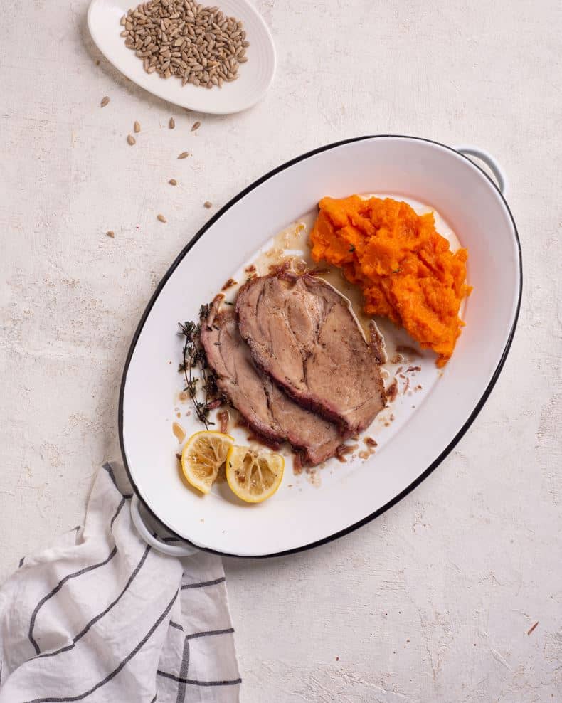 Bondiola con puré de calabaza