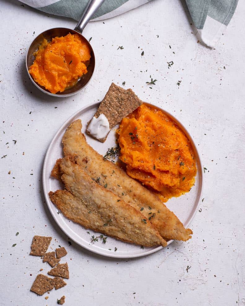 Filet de merluza con puré de calabaza