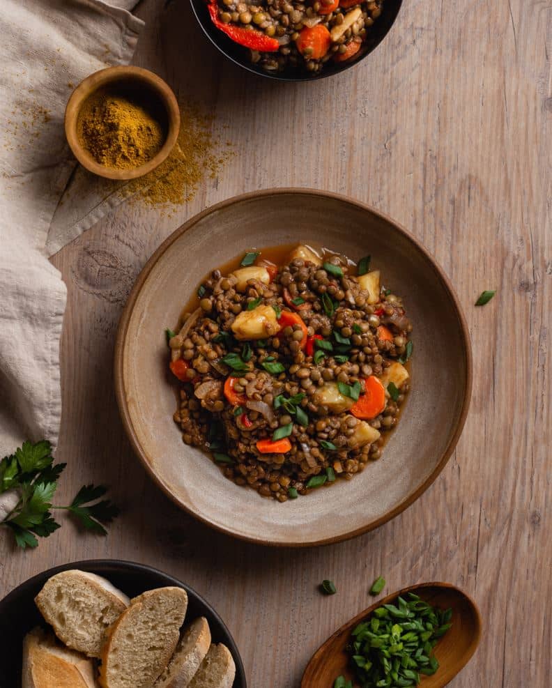 Guiso de lentejas vegano