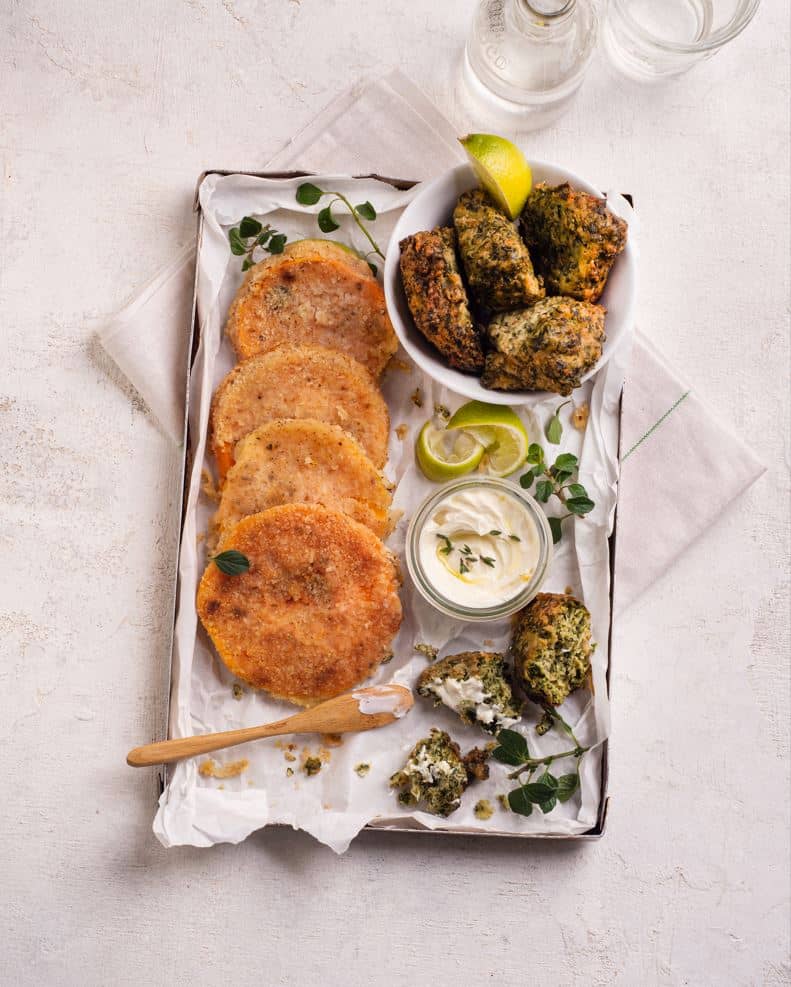 Medallones de calabaza con croquetas de verdura