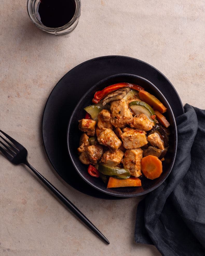 Pollo agridulce con vegetales