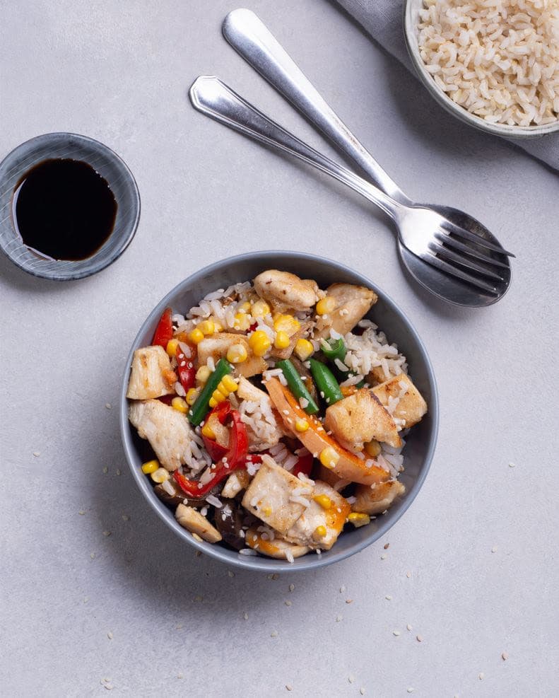 Wok de pollo con vegetales
